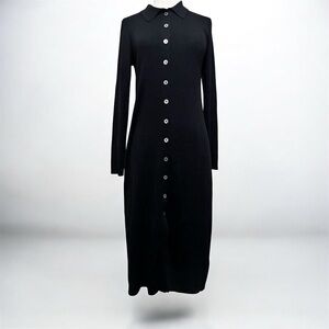 J. Crew Black Long-Sleeve Button-Front Knit Midi Dress